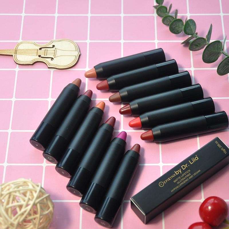 Set of lip crayon balm pencils with assorted shades and black cases