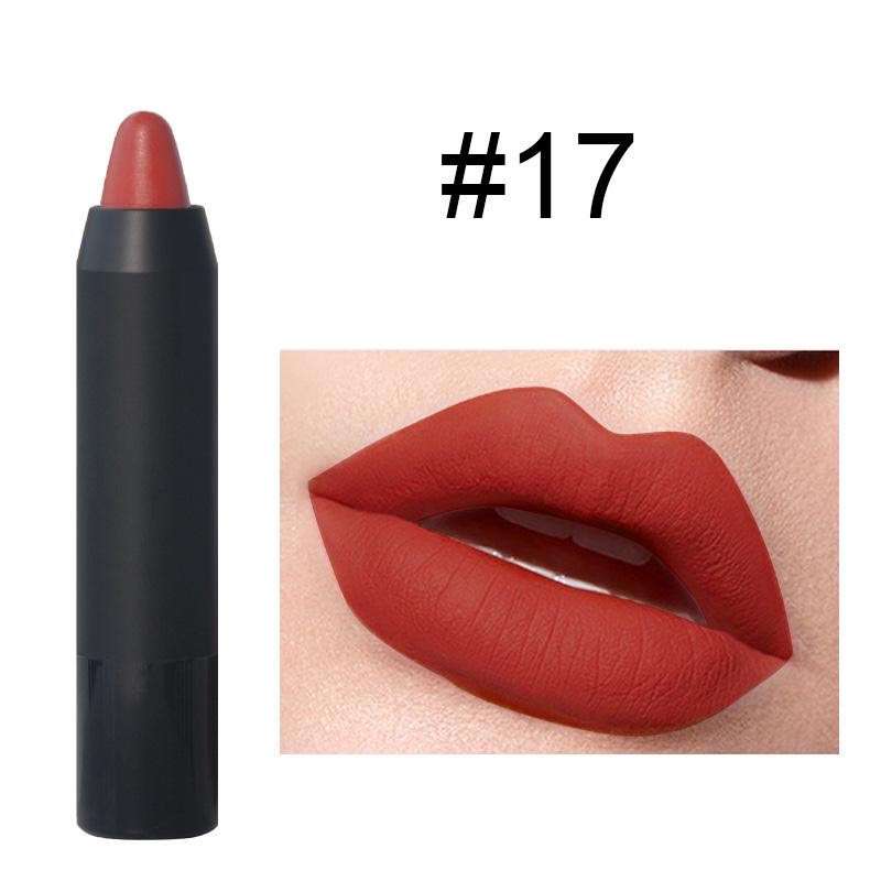 Red lip crayon pencil with matte black cap, shade #17