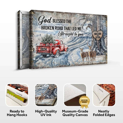 Personalized God Blessed The Broken Road Christmas Sign Tailored Canvases 18x12 inch Medium Premium Gallery Wrapped 24x16 inch Large Premium Gallery Wrapped 36x24 inch Extra Large Premium Gallery Wrapped 18x12 inch Medium Premium Gallery Wrapped-24x16 inch Large Premium Gallery Wrapped-36x24 inch Extra Large Premium Gallery Wrapped-