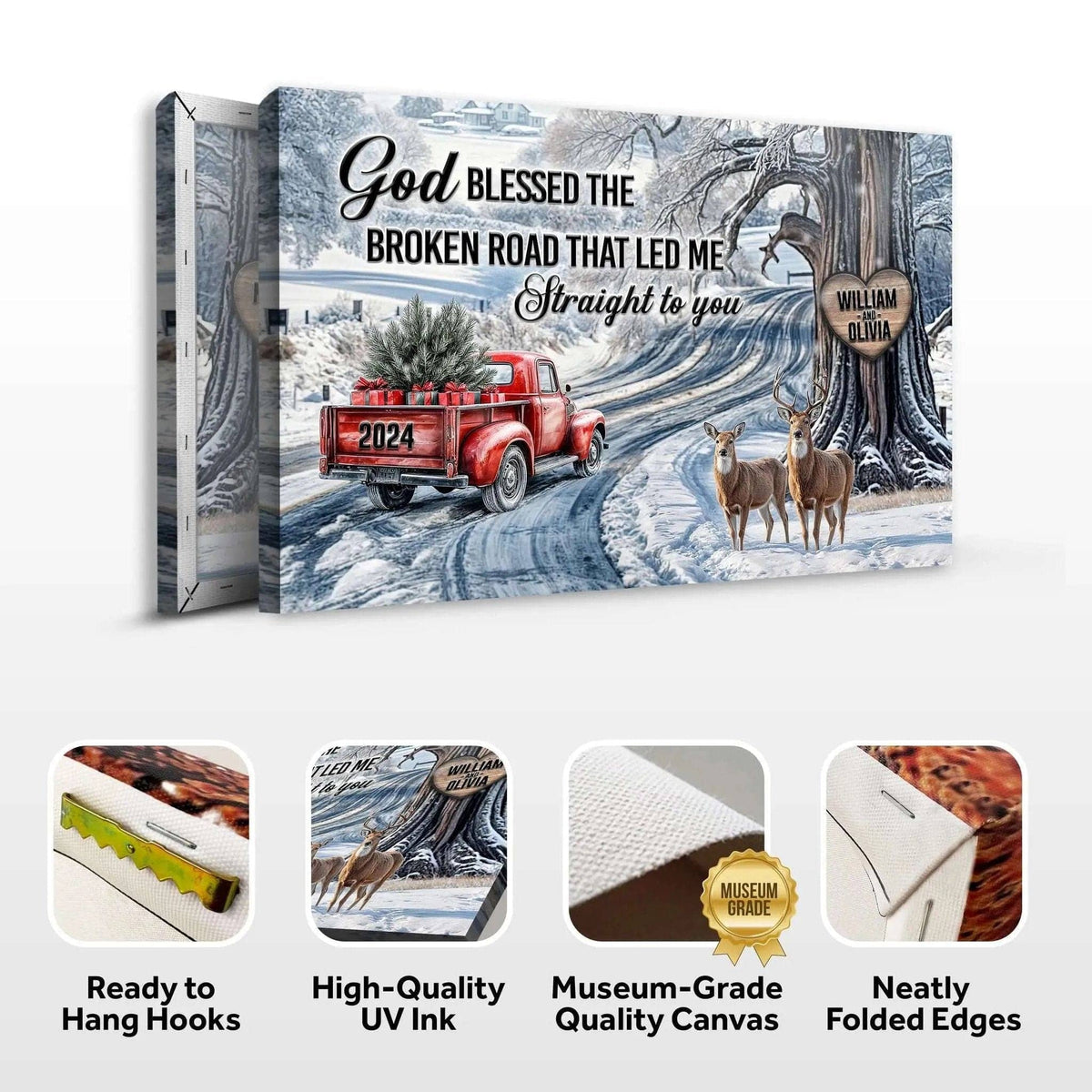 Personalized God Blessed The Broken Road Christmas Sign II Tailored Canvases 18x12 inch Medium Premium Gallery Wrapped 24x16 inch Large Premium Gallery Wrapped 36x24 inch Extra Large Premium Gallery Wrapped 18x12 inch Medium Premium Gallery Wrapped-24x16 inch Large Premium Gallery Wrapped-36x24 inch Extra Large Premium Gallery Wrapped-