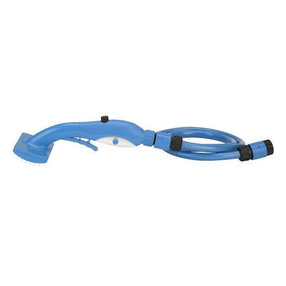 Blue shower sprayer hose with adjustable wand and nozzle