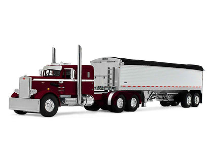 Peterbilt 351 with 36" Sleeper and 34' Wilson Pacesetter Grain Trailer Dark Cherry with White Stripes 1/64 Diecast Model by DCP/First Gear Miniature Motors Default Title Default Title-
