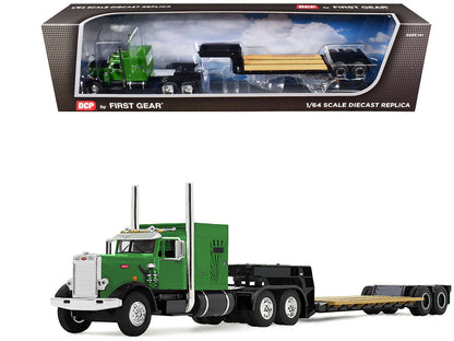 Peterbilt 351 with 60" Vintage Sleeper and Rogers Vintage Lowboy Trailer Green with Black Trailer 1/64 Diecast Model by DCP/First Gear Cartsfy Inc.