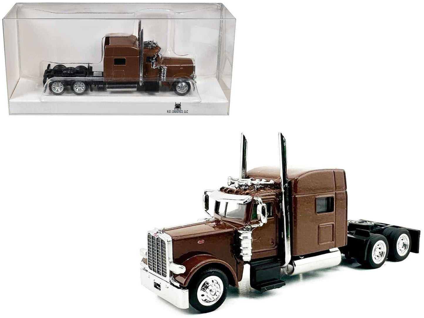 Peterbilt 389 Truck Tractor with Sleeper Cab Brown Metallic 1/87 (HO) Scale Plastic Model Car by HO Logistics Miniature Motors Default Title Default Title-