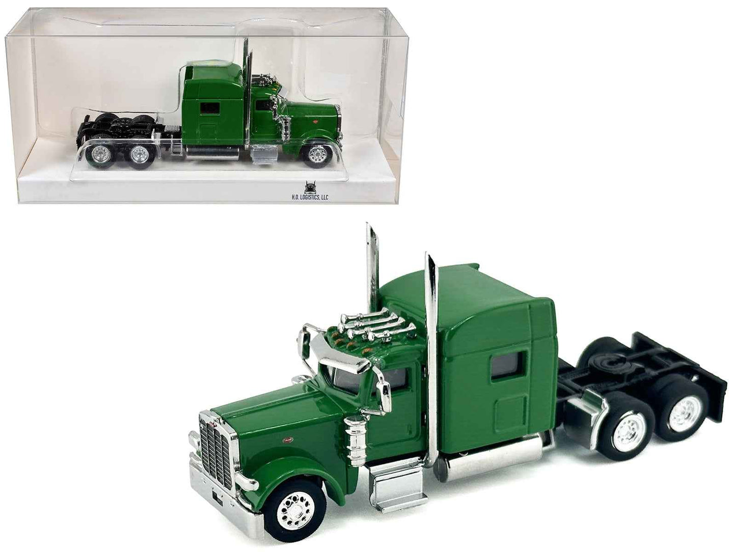 Peterbilt 389 Truck Tractor with Sleeper Cab Green 1/87 (HO) Scale Plastic Model Car by HO Logistics Cartsfy Inc.