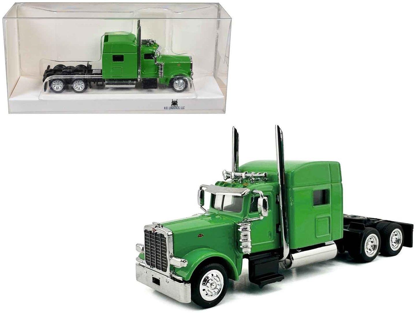 Peterbilt 389 Truck Tractor with Sleeper Cab Lime Green 1/87 (HO) Scale Plastic Model Car by HO Logistics Cartsfy Inc.