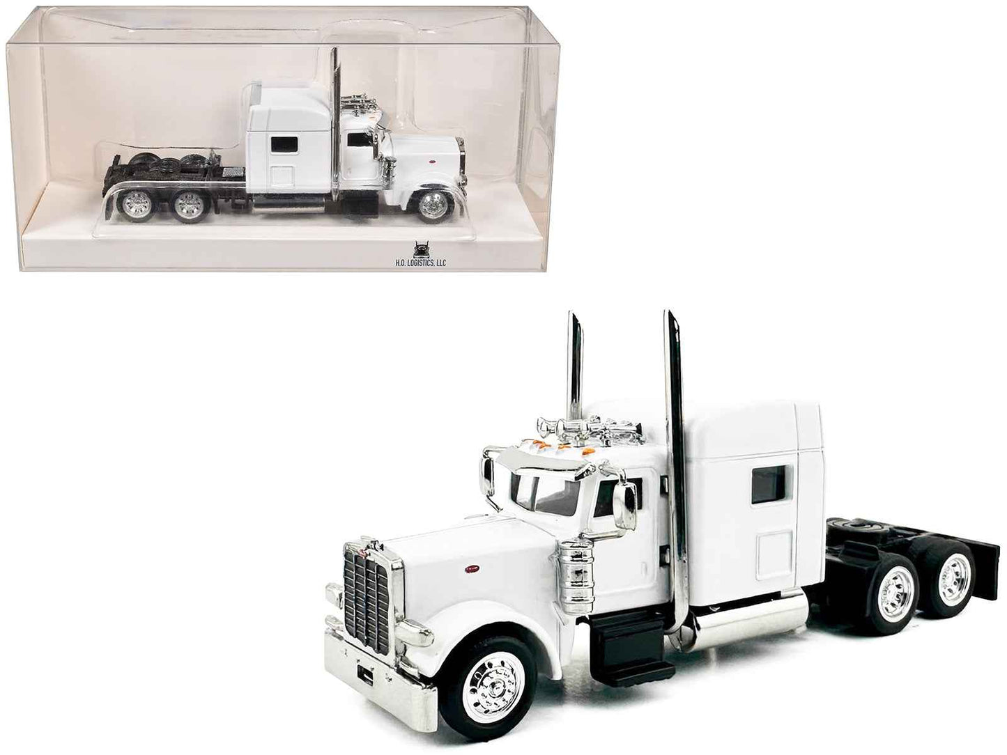 Peterbilt 389 Truck Tractor with Sleeper Cab White 1/87 (HO) Scale Plastic Model Car by HO Logistics Cartsfy Inc.
