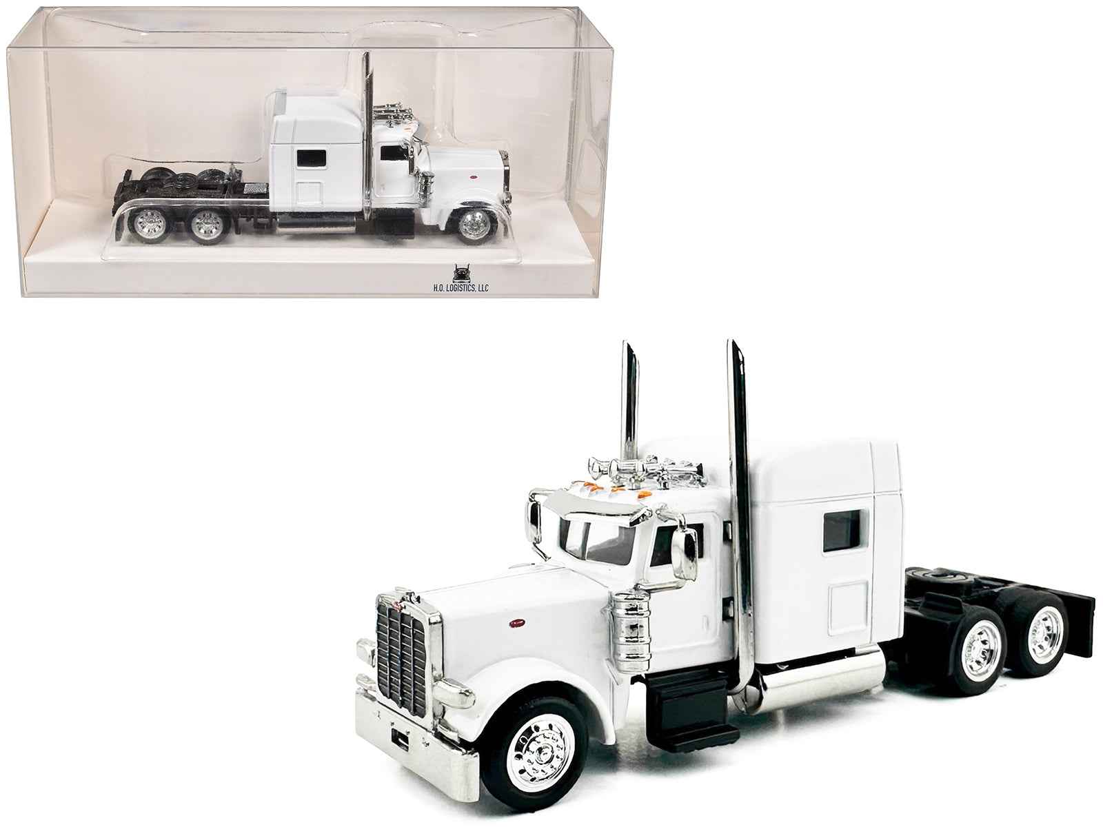 Peterbilt 389 Truck Tractor with Sleeper Cab White 1/87 (HO) Scale Plastic Model Car by HO Logistics Cartsfy Inc.