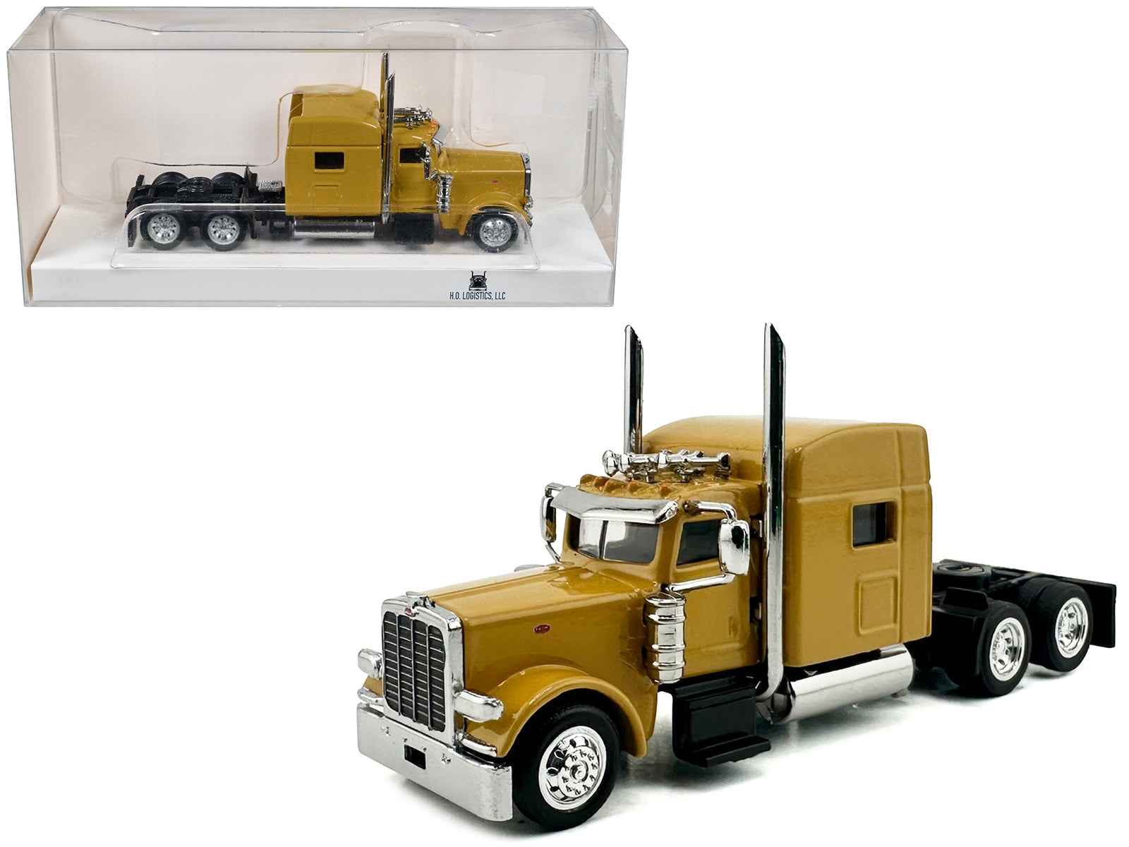 Peterbilt 389 Truck Tractor with Sleeper Cab Yellow 1/87 (HO) Scale Plastic Model Car by HO Logistics Cartsfy Inc.