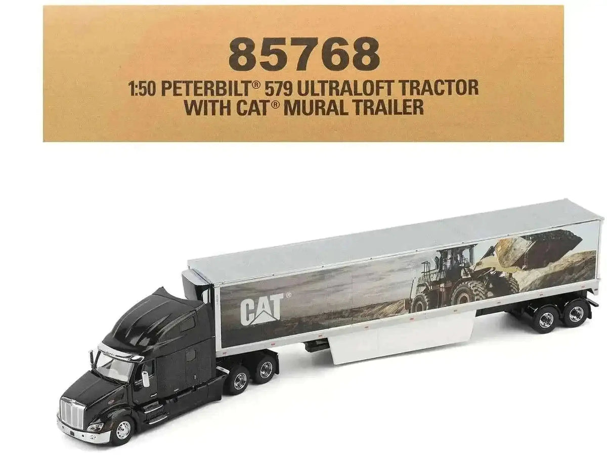 Peterbilt 579 UltraLoft Truck Tractor Black Metallic with "CAT Caterpillar" Mural Trailer "Transport Series" 1/50 Diecast Model by Diecast Masters Cartsfy Inc.