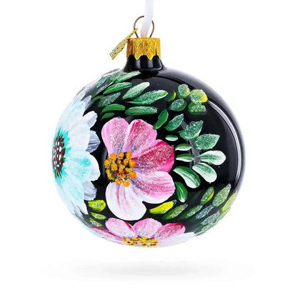 Pink and White Floral Blossoms Glass Ball Christmas Ornament 3.25 Inches Cartsfy Inc.
