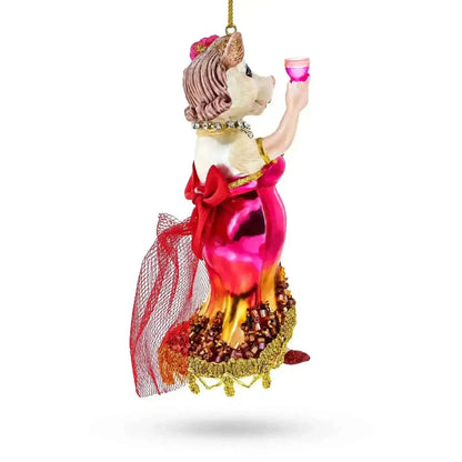 Pink-Dressed Cow with Wine Glass  Christmas Ornament Cartsfy Inc.
