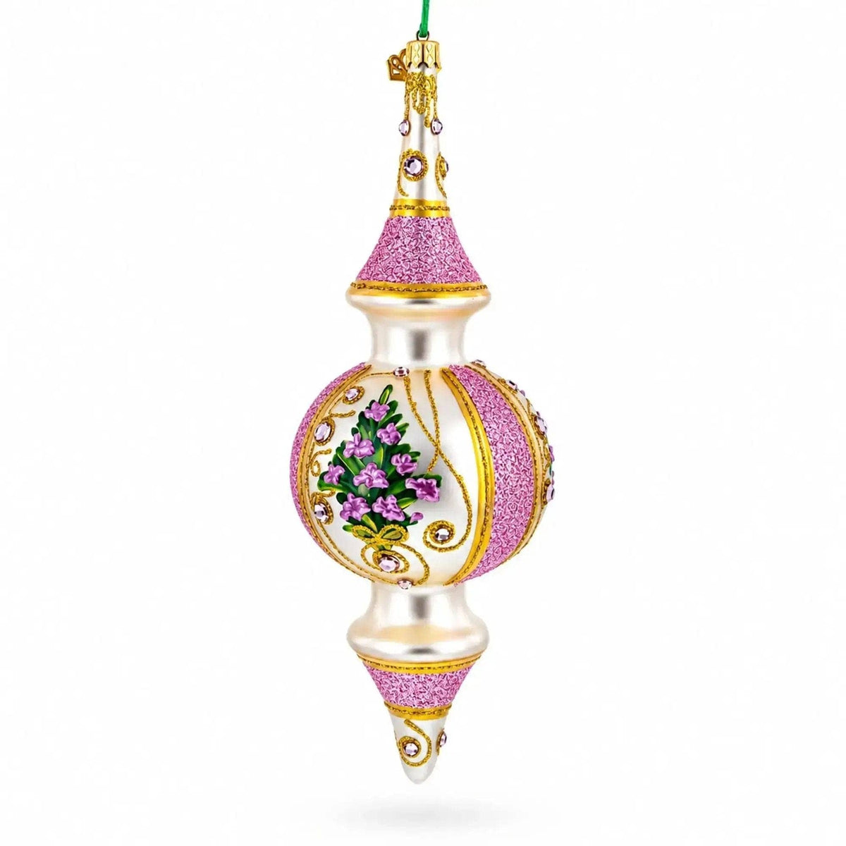 Pink Embossed  Blossom Double-Ended Finial Drop Glass Christmas Ornament BestPysanky Default Title Default Title-