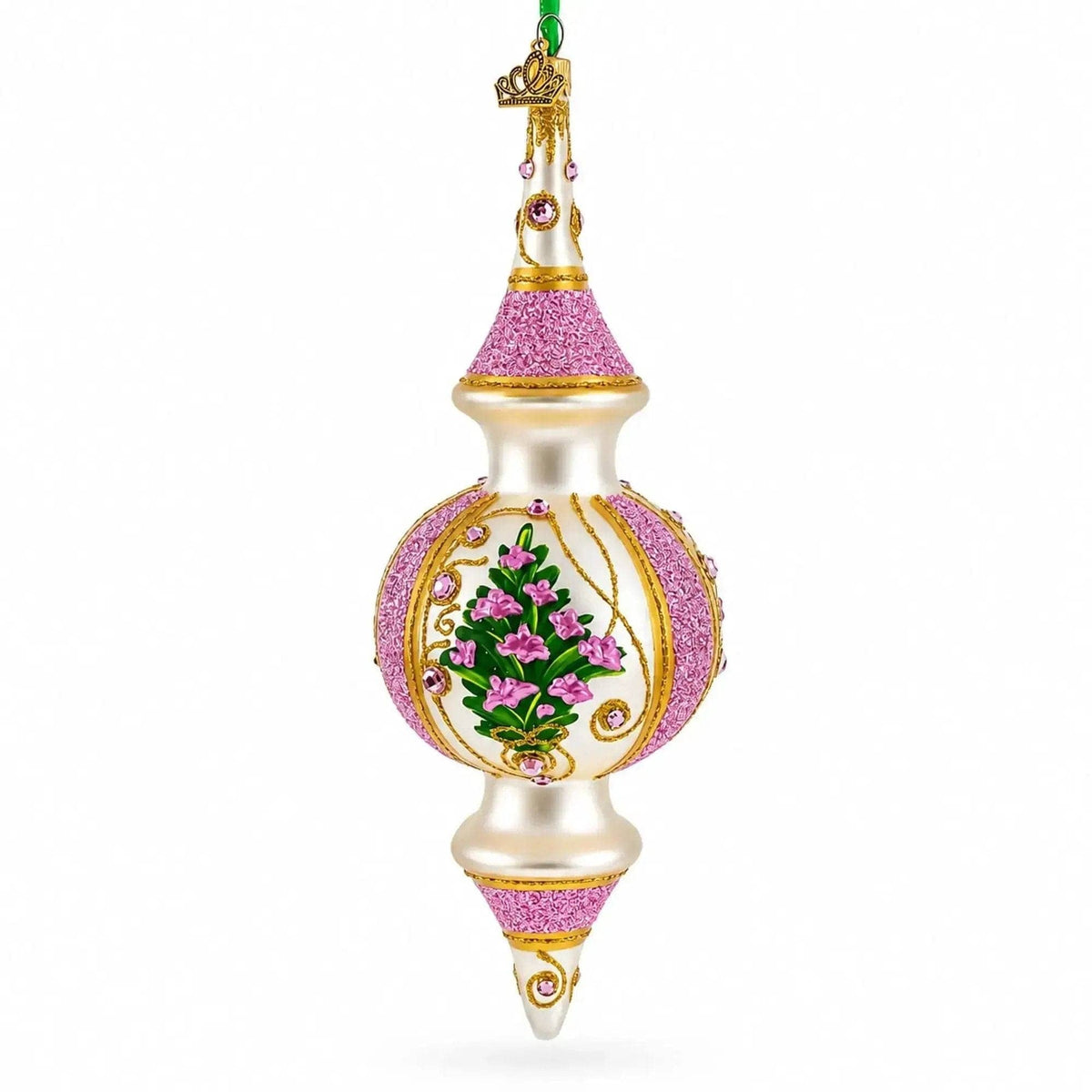 Pink Embossed  Blossom Double-Ended Finial Drop Glass Christmas Ornament BestPysanky Default Title Default Title-