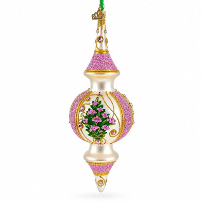 Pink Embossed  Blossom Double-Ended Finial Drop Glass Christmas Ornament BestPysanky Default Title Default Title-