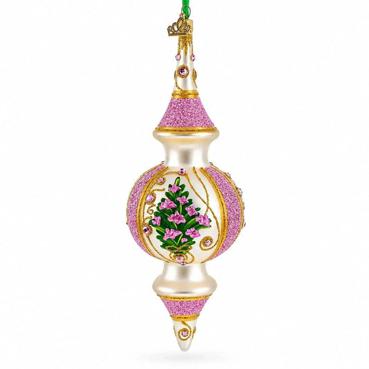 Pink Embossed  Blossom Double-Ended Finial Drop Glass Christmas Ornament BestPysanky Default Title Default Title-