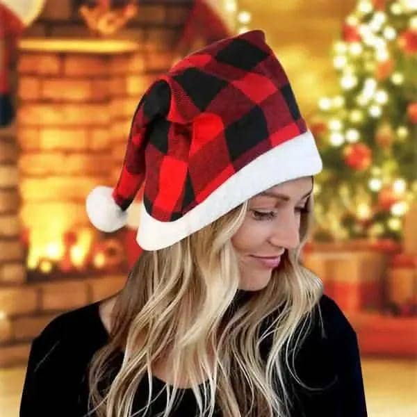 Plush Knitted Christmas Hat DailySale Red & Black Grids Black & White Grids Red Snowflakes Red & Black Grids-Black & White Grids-Red Snowflakes-Red Stripes-Green Stripes-
