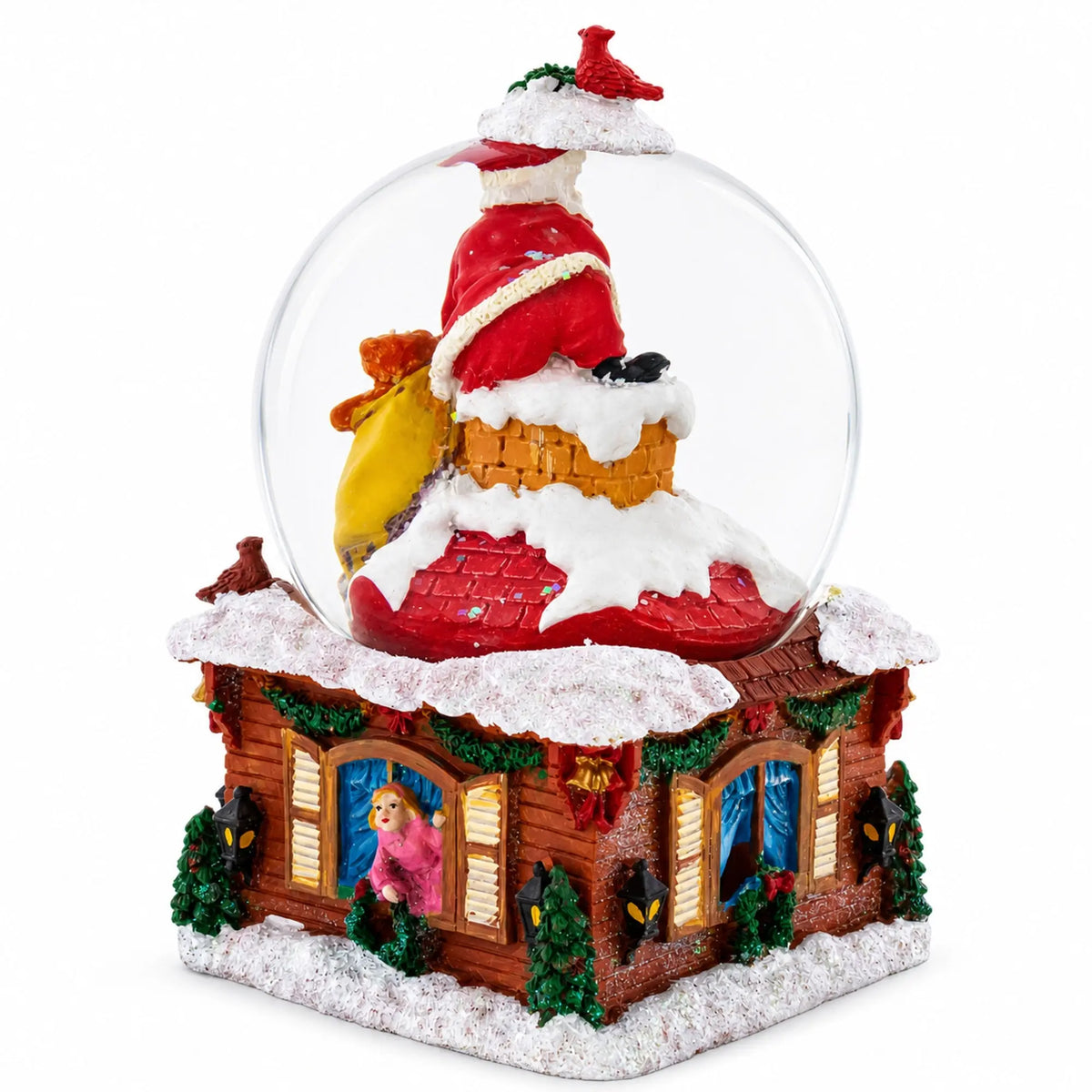 Santa with Christmas Gifts Chimney Journey Musical Water Snow Globe