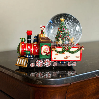 Children Riding Train Musical Christmas Water Snow Globe
