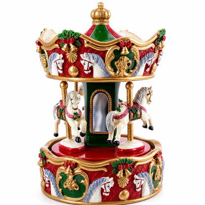 Animated Musical Christmas Carousel Figurine - Rotating Horse Music Box