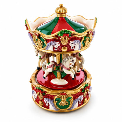 Animated Musical Christmas Carousel Figurine - Rotating Horse Music Box