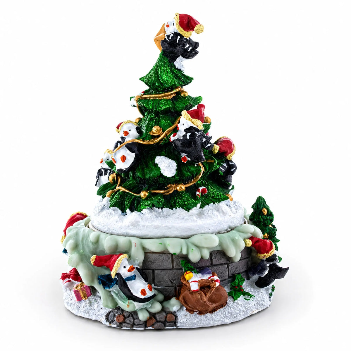 Animated Musical Penguin Christmas Tree Figurine - Rotating Music Box