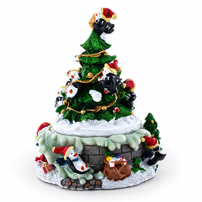 Animated Musical Penguin Christmas Tree Figurine - Rotating Music Box