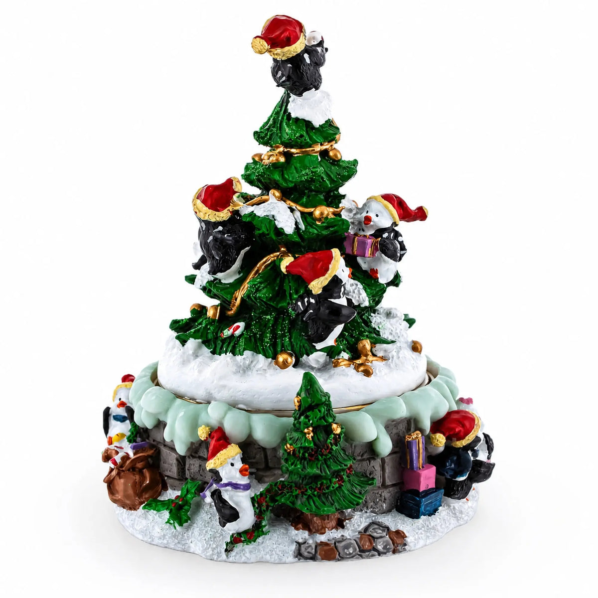 Animated Musical Penguin Christmas Tree Figurine - Rotating Music Box