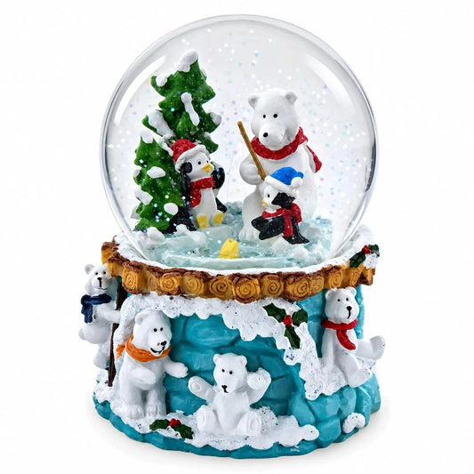 Bear and Penguins Fishing Musical Christmas Water Snow Globe BestPysanky Default Title Default Title-