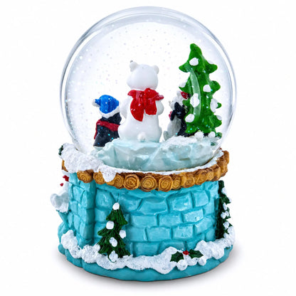 Bear and Penguins Fishing Musical Christmas Water Snow Globe