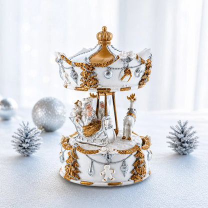 Santa's Reindeer Carousel: White Spinning Christmas Musical Box