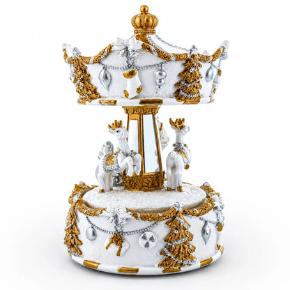 Santa's Reindeer Carousel: White Spinning Christmas Musical Box