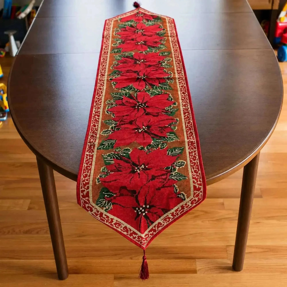 Poinsettia Flowers Christmas Tablecloth Holiday Runner 75 Inches Cartsfy Inc.