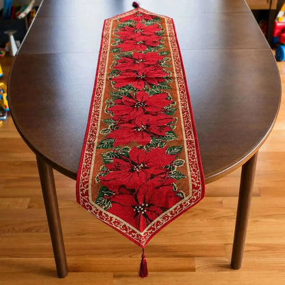 Poinsettia Flowers Christmas Tablecloth Holiday Runner 75 Inches Cartsfy Inc.