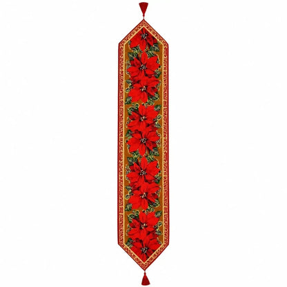 Poinsettia Flowers Christmas Tablecloth Holiday Runner 75 Inches Cartsfy Inc.