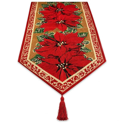 Poinsettia Flowers Christmas Tablecloth Holiday Runner 75 Inches Cartsfy Inc.