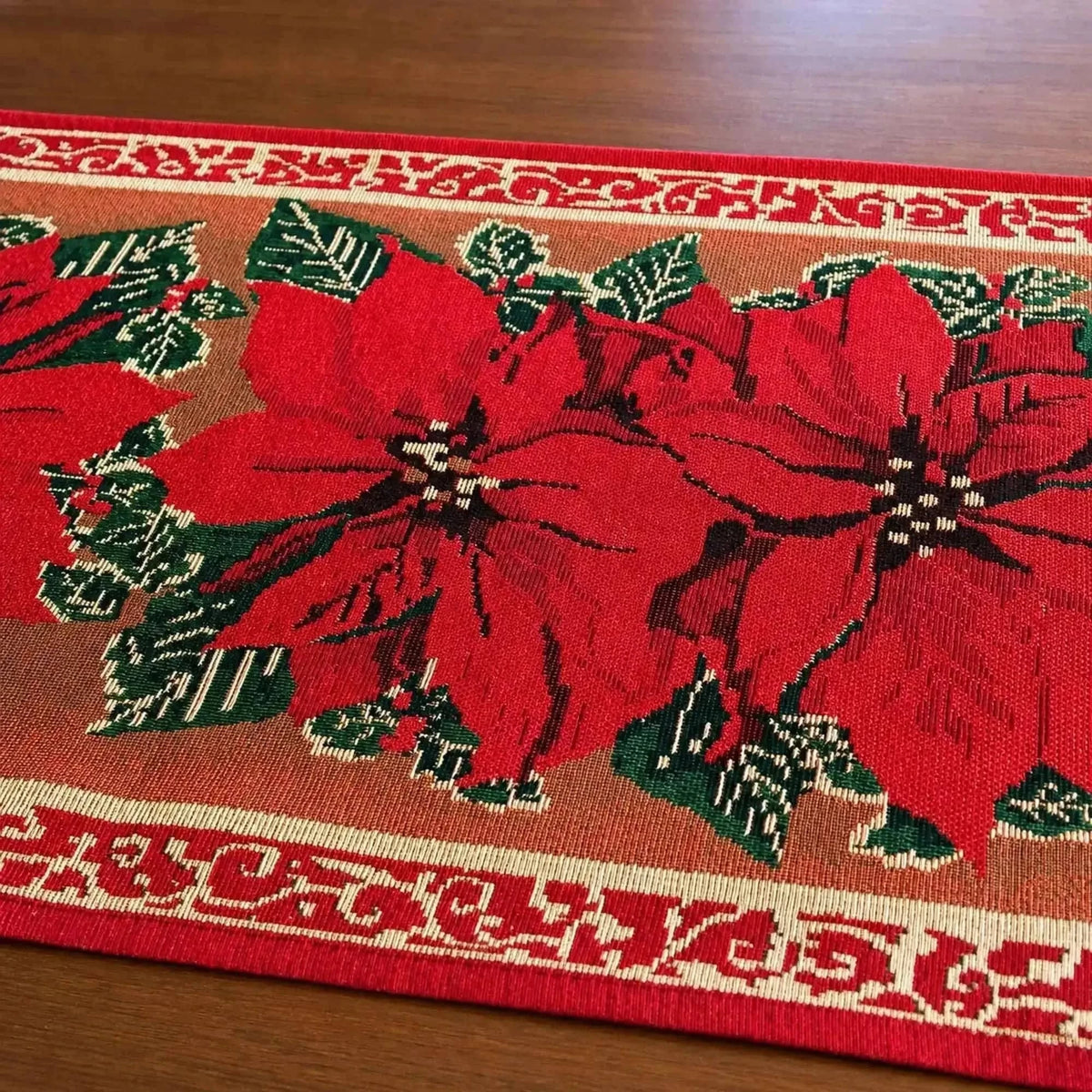 Poinsettia Flowers Christmas Tablecloth Holiday Runner 75 Inches Cartsfy Inc.
