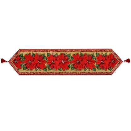 Poinsettia Flowers Christmas Tablecloth Holiday Runner 75 Inches Cartsfy Inc.