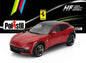 1:18 red metallic sports car model, front three-quarter view, black wheels