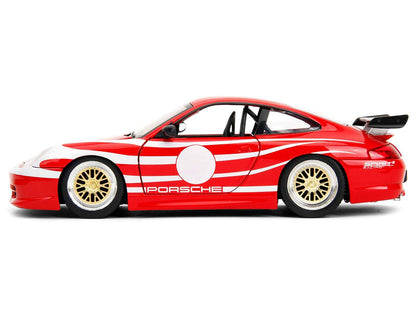 Porsche 911 GT3 (996) Red with White Graphics "Hyper-Spec" Series 1/24 Diecast Model Car by Jada Cartsfy Inc.