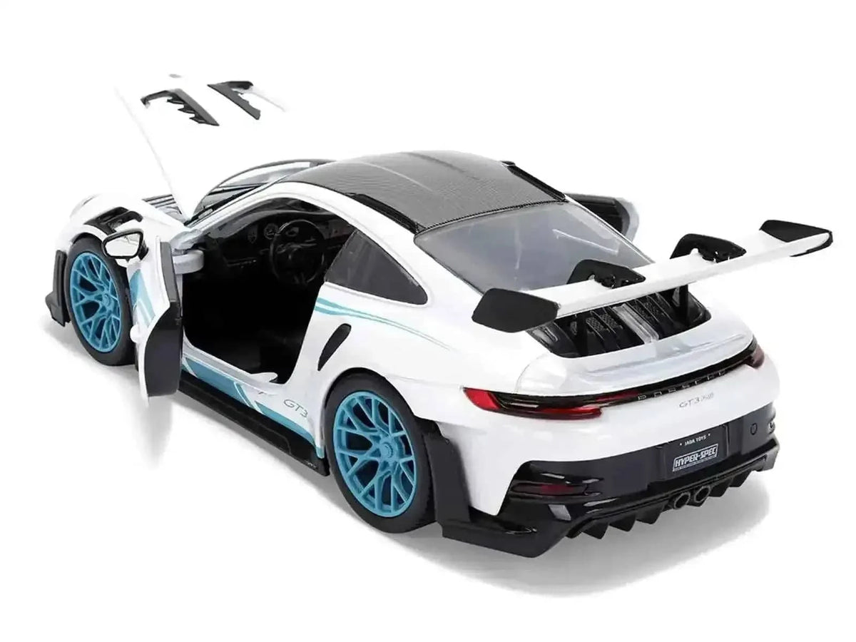 Porsche 911 GT3 RS (992) #12 White with Blue Stripes and Carbon Top "Hyper-Spec" Series 1/24 Diecast Model Car by Jada Cartsfy Inc.