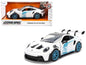 Porsche 911 GT3 RS (992) #12 White with Blue Stripes and Carbon Top "Hyper-Spec" Series 1/24 Diecast Model Car by Jada Cartsfy Inc.