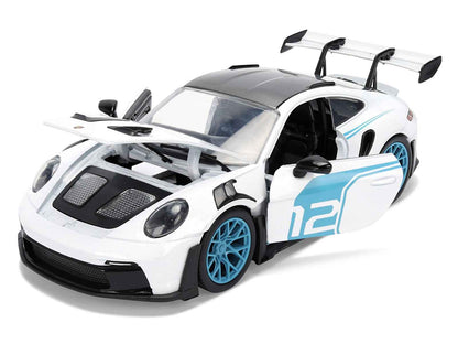 Porsche 911 GT3 RS (992) #12 White with Blue Stripes and Carbon Top "Hyper-Spec" Series 1/24 Diecast Model Car by Jada Cartsfy Inc.