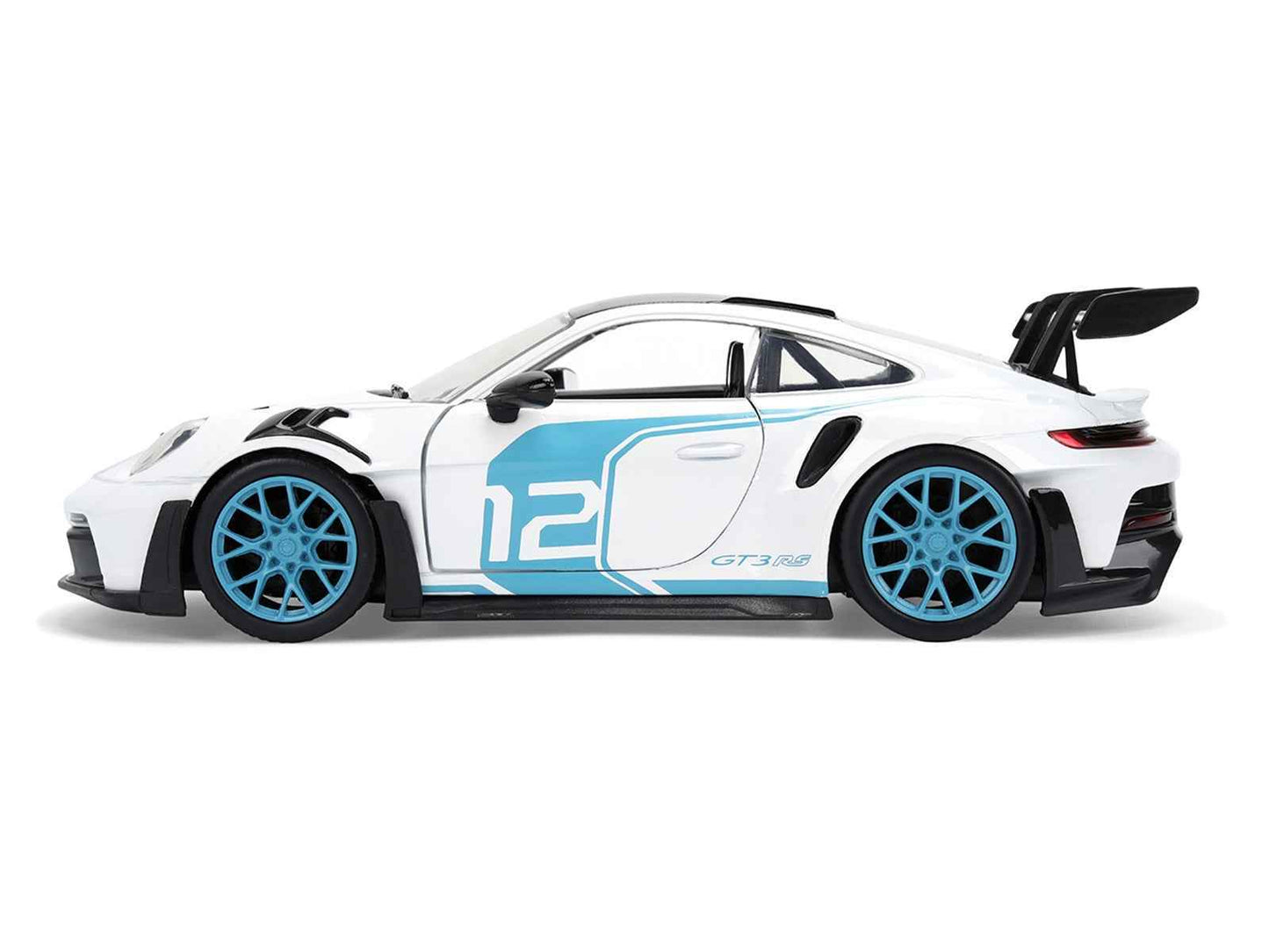 Porsche 911 GT3 RS (992) #12 White with Blue Stripes and Carbon Top "Hyper-Spec" Series 1/24 Diecast Model Car by Jada Cartsfy Inc.