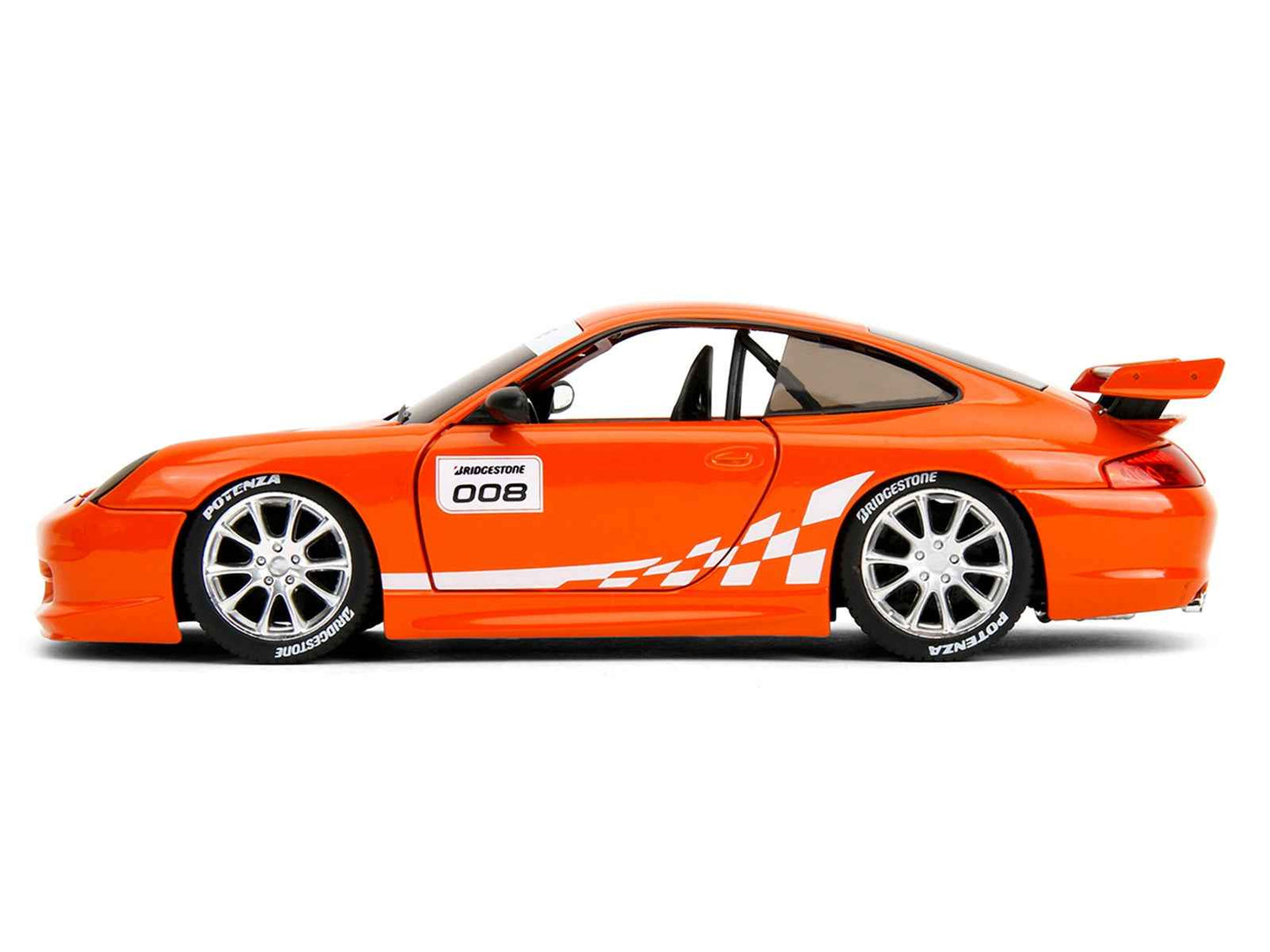 Porsche 911 GT3 RS (996) #008 "Bridgestone" Orange Metallic with White Graphics "Hyper-Spec" Series 1/24 Diecast Model Car by Jada Cartsfy Inc.