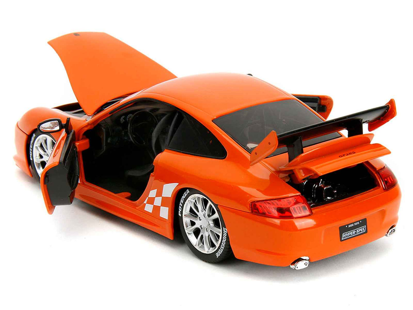 Porsche 911 GT3 RS (996) #008 "Bridgestone" Orange Metallic with White Graphics "Hyper-Spec" Series 1/24 Diecast Model Car by Jada Cartsfy Inc.