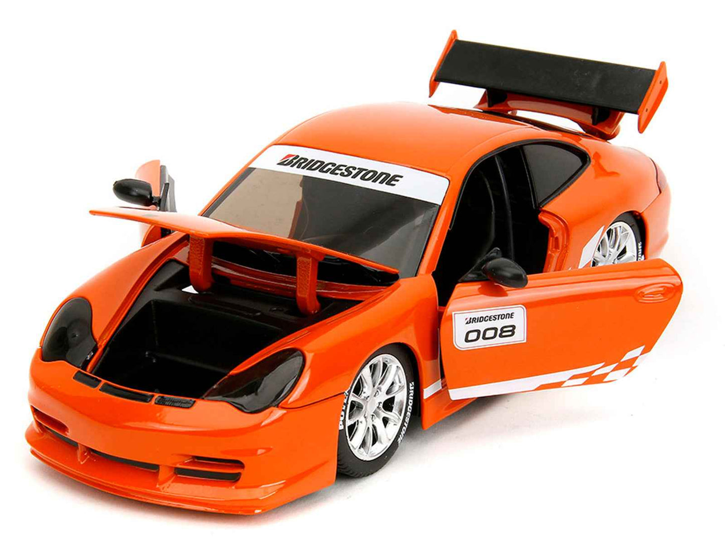 Porsche 911 GT3 RS (996) #008 "Bridgestone" Orange Metallic with White Graphics "Hyper-Spec" Series 1/24 Diecast Model Car by Jada Cartsfy Inc.