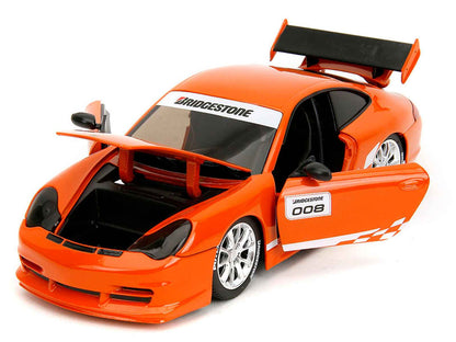 Porsche 911 GT3 RS (996) #008 "Bridgestone" Orange Metallic with White Graphics "Hyper-Spec" Series 1/24 Diecast Model Car by Jada Cartsfy Inc.
