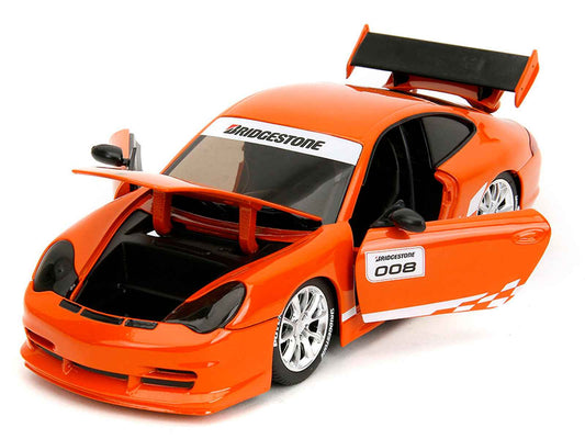 Porsche 911 GT3 RS (996) #008 "Bridgestone" Orange Metallic with White Graphics "Hyper-Spec" Series 1/24 Diecast Model Car by Jada Cartsfy Inc.