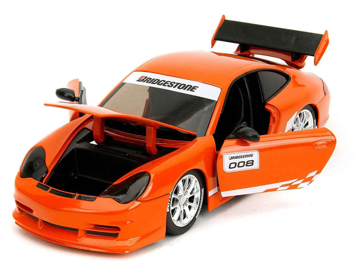 Porsche 911 GT3 RS (996) #008 "Bridgestone" Orange Metallic with White Graphics "Hyper-Spec" Series 1/24 Diecast Model Car by Jada Cartsfy Inc.